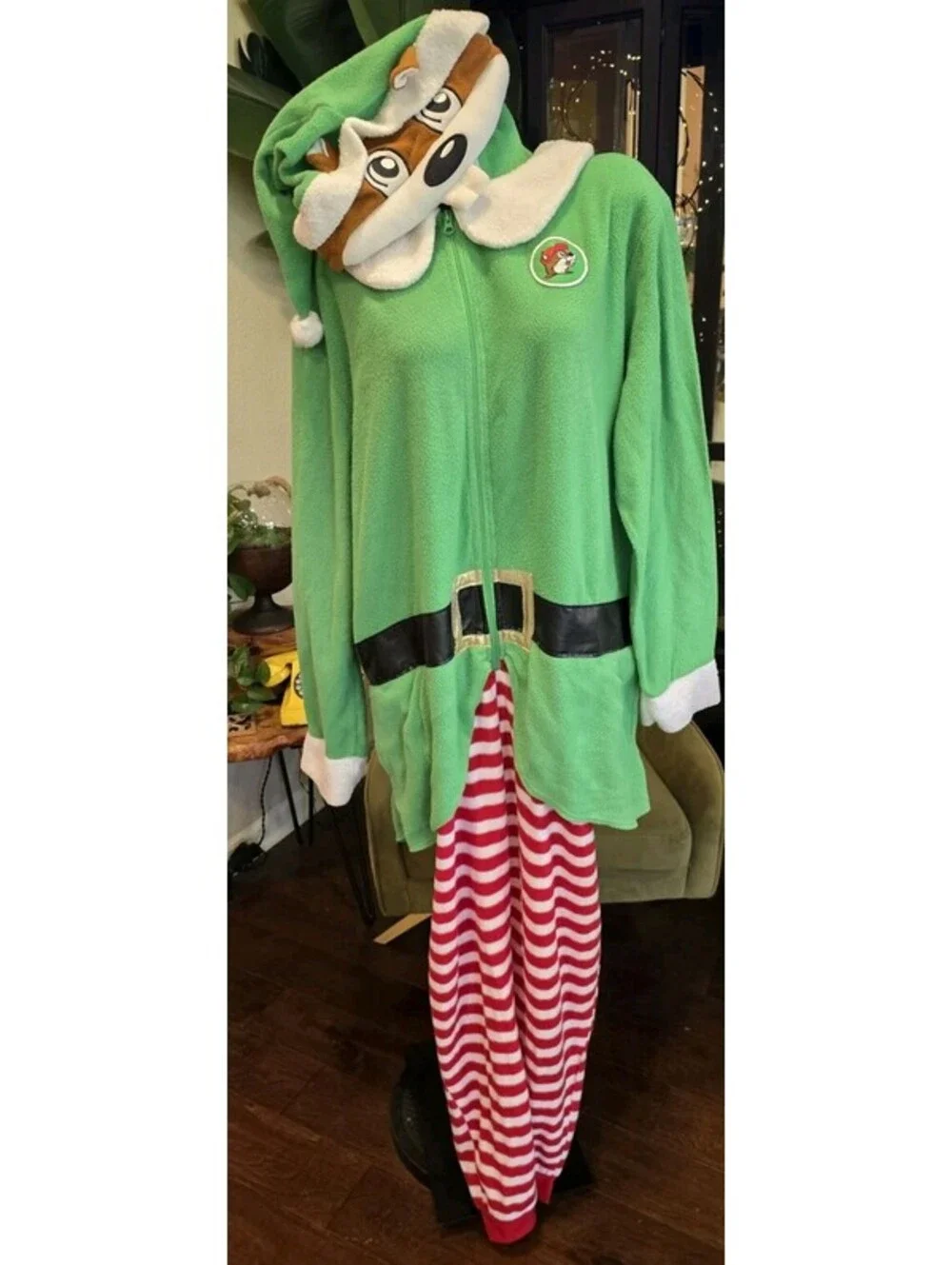 Buc-ee's Christmas Elf Beaver Mascot Union Suit One-Piece Pajamas 2XL EUC
